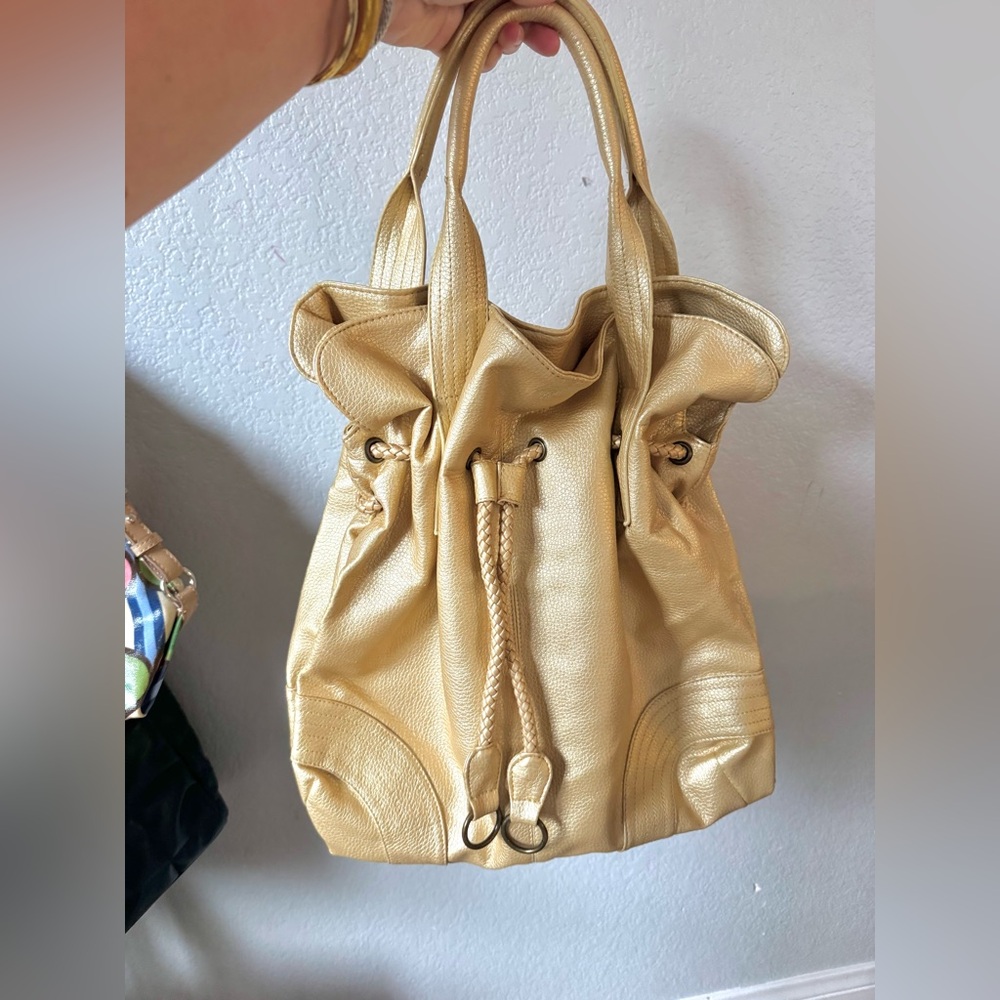 Gold Faux leather rope hobo bag